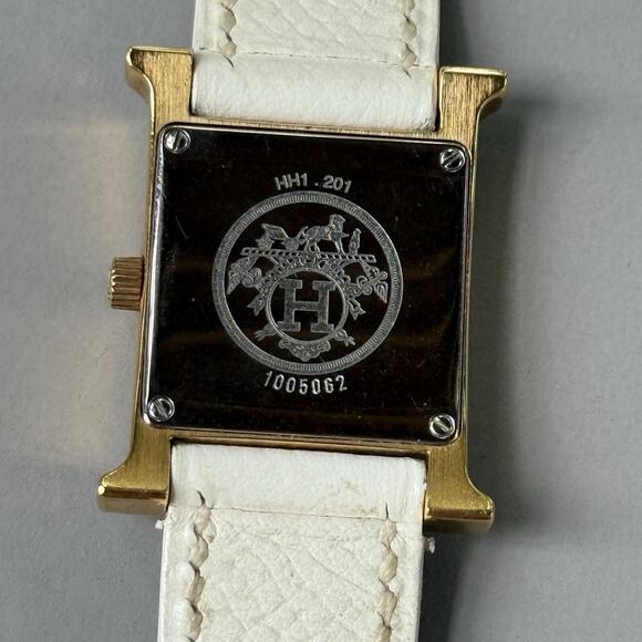 Hermes Heure H Watch 25mm Small Model Gold Epsom White Leather Working main image 12